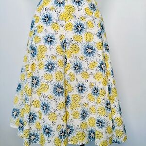 Tara Jarmon Floral A-Line Skirt in Yellow and Blue Knee Length 10